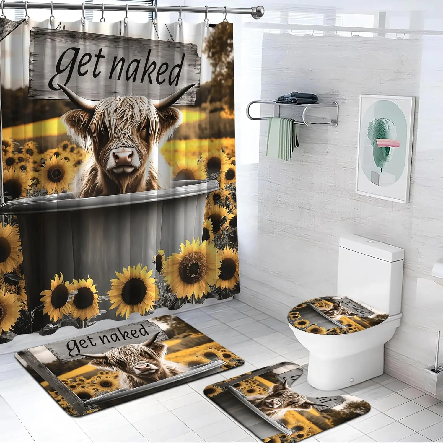 Curtain Set Bathroom Decor Farmhouse Highland Cow Shower Curtain 4 Piece, Sunflower Bath Accessories Vintage Western
Curtain Set Bathroom Decor Farmhouse Highland Cow Shower Curtain 4 Piece, Sunflower Bath Accessories Vintage Western