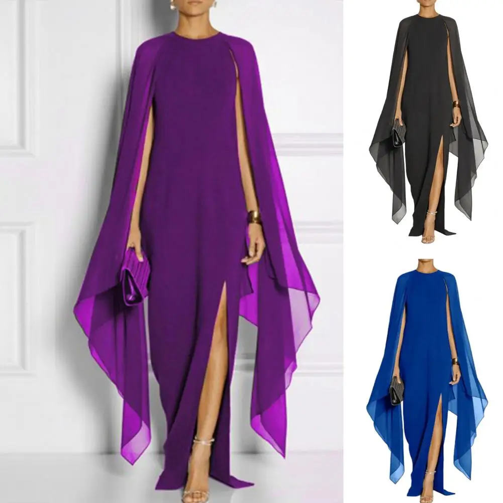 Chiffon Irregular Shawls Dress Elegant O-neck Chiffon Maxi Dress with Irregular Split Layer Shawl Design Side Split Hem Women's
Chiffon Irregular Shawls Dress Elegant O-neck Chiffon Maxi Dress with Irregular Split Layer Shawl Design Side Split Hem Women's
