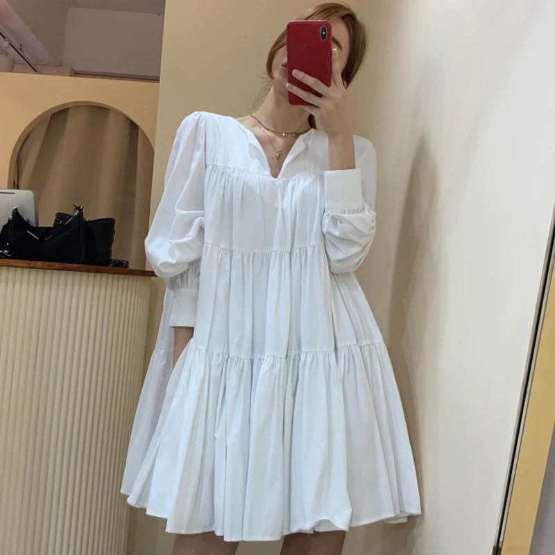 Chic Spring Slimming V-Ne Pleated Design Loose Doll ort Skirt Women's Dr Korean Sle Loose Waist Long Sve Cake Skirt
Chic Spring Slimming V-Ne Pleated Design Loose Doll ort Skirt Women's Dr Korean Sle Loose Waist Long Sve Cake Skirt