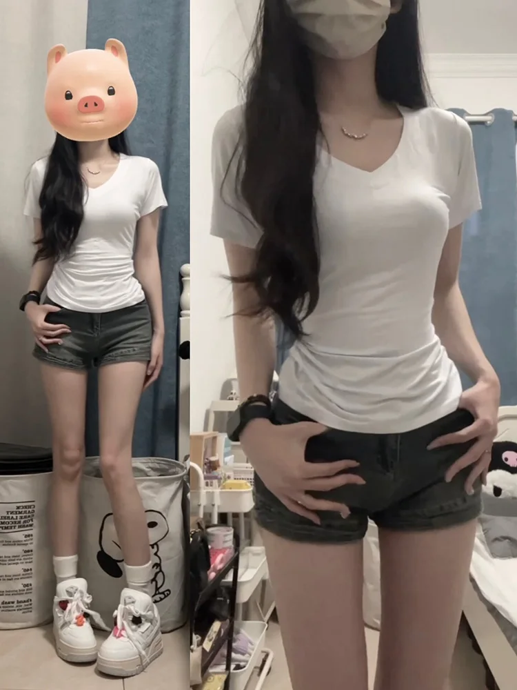 Slim Fit ort Sve V-Ne T-irt Women's Summer New Sle Pure Desire Sweet And Spicy Inner Wear Top White Color
Slim Fit ort Sve V-Ne T-irt Women's Summer New Sle Pure Desire Sweet And Spicy Inner Wear Top White Color