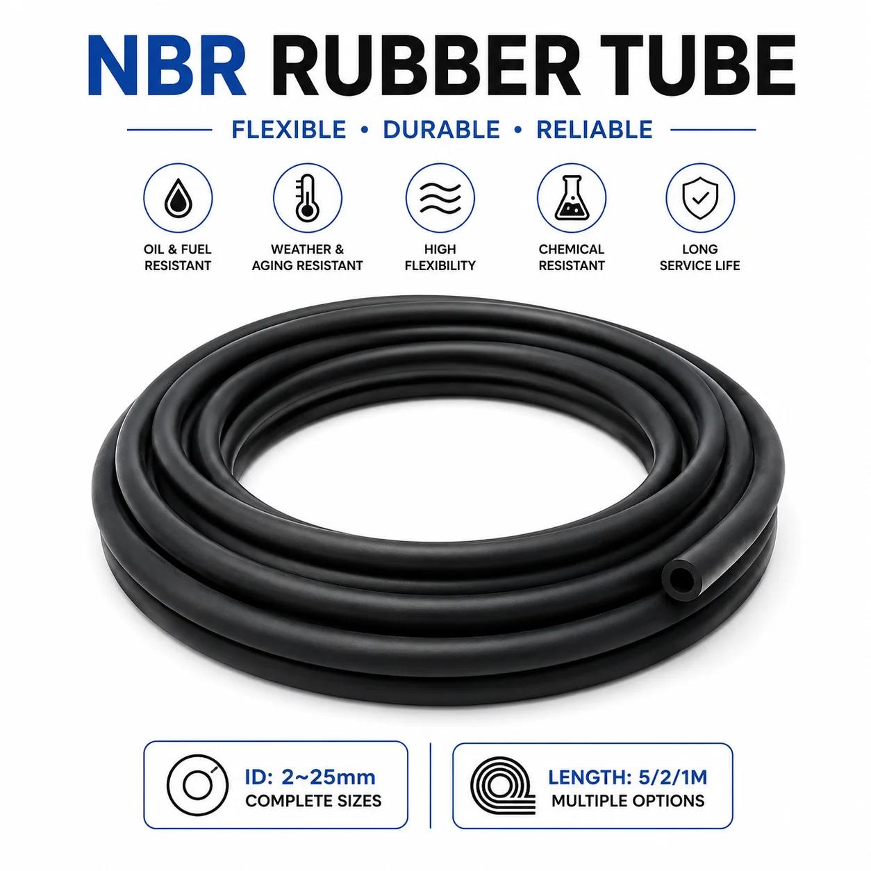 5/2/1M Black Nitrile Pipe with an inner diameter of 2-25mm, vehicle oil pipe fittings resistant to high and low temperatures.
5/2/1M Black Nitrile Pipe with an inner diameter of 2-25mm, vehicle oil pipe fittings resistant to high and low temperatures.