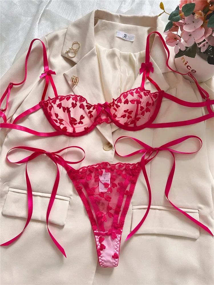 Sexy Bra Brief Set for Women Lace Embroidery Heart-shape Strap Lingerie Fairy Seamless Underwear See Through Exotic Set Bra Sets
Sexy Bra Brief Set for Women Lace Embroidery Heart-shape Strap Lingerie Fairy Seamless Underwear See Through Exotic Set Bra Sets