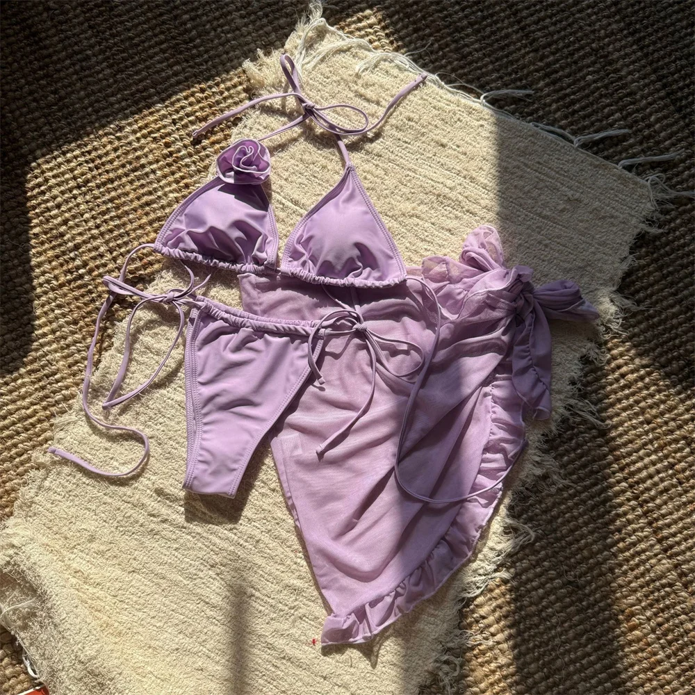 3D Flower String Bikini Y2K Swimsuit Ruffled Cover Ups Women Purple Swimwear Vacation Bathing Suit Beach Wear Outfit Bikinis Set
3D Flower String Bikini Y2K Swimsuit Ruffled Cover Ups Women Purple Swimwear Vacation Bathing Suit Beach Wear Outfit Bikinis Set