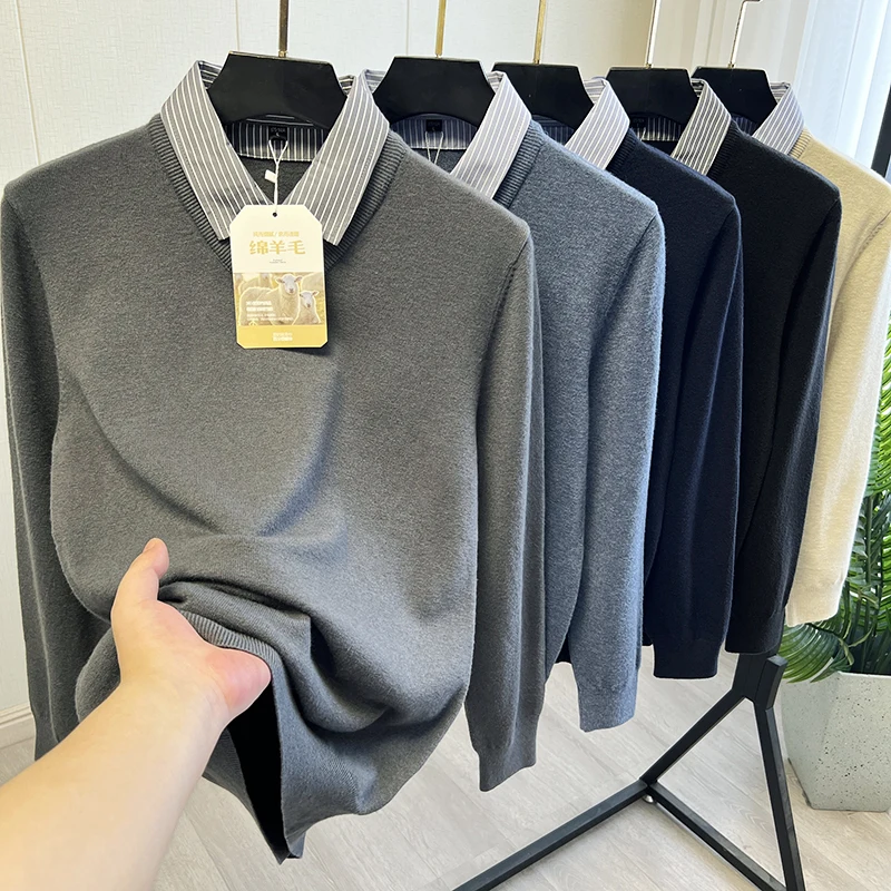 New Premium Blended Lambswool Fake Two-Piece Knit Sweater for Men Autumn/Winter Business Casual Shirt Collar Pullover
New Premium Blended Lambswool Fake Two-Piece Knit Sweater for Men Autumn/Winter Business Casual Shirt Collar Pullover