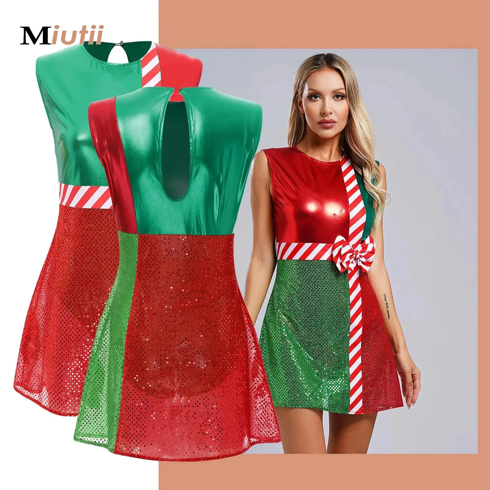 Women Metallic Bowknot Figure Skating Dress Christmas Miss Santa Candy Cane Cosplay Costume Outfit FOR Holiday Cocktail Party
Women Metallic Bowknot Figure Skating Dress Christmas Miss Santa Candy Cane Cosplay Costume Outfit FOR Holiday Cocktail Party