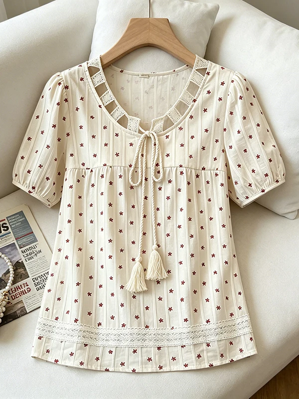 Sweet Floral Hollow out Shirt plus Size Korean Style Summer New Design Breathable Skin-Friendly Short Sleeve Women's Top
Sweet Floral Hollow out Shirt plus Size Korean Style Summer New Design Breathable Skin-Friendly Short Sleeve Women's Top