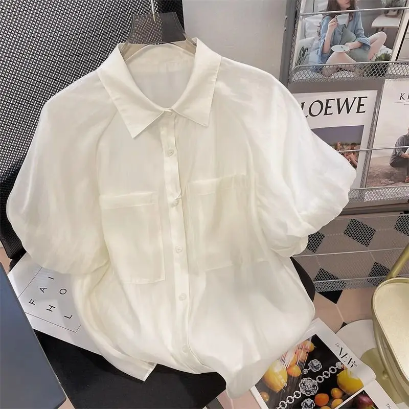Women Summer Simplicity Loose Solid Color Chiffon Short Sleeve Shirts Ladies Fashion Polo Collar Office Lady All-match Tops
Women Summer Simplicity Loose Solid Color Chiffon Short Sleeve Shirts Ladies Fashion Polo Collar Office Lady All-match Tops