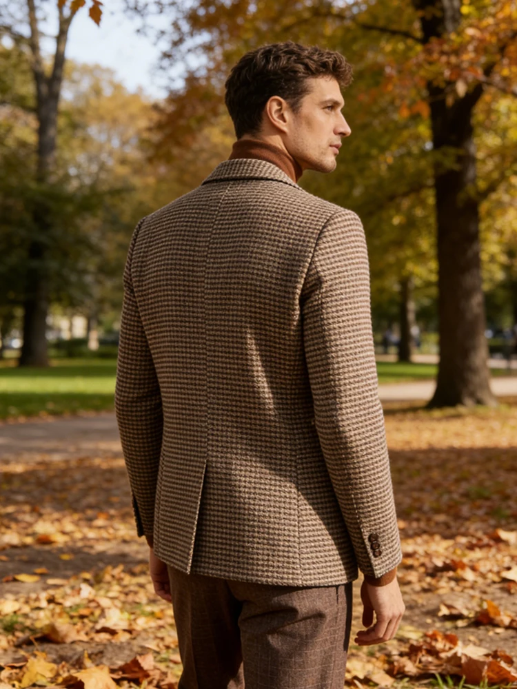 Мужской пиджак в клетку «гусиная лапка» класса люкс с заостренными лацканами, приталенный, из смесовой шерсти, для классического делового и повседневного стиля, осень-зима, с карманами
Мужской пиджак в клетку «гусиная лапка» класса люкс с заостренными лацканами, приталенный, из смесовой шерсти, для классического делового и повседневного стиля, осень-зима, с карманами