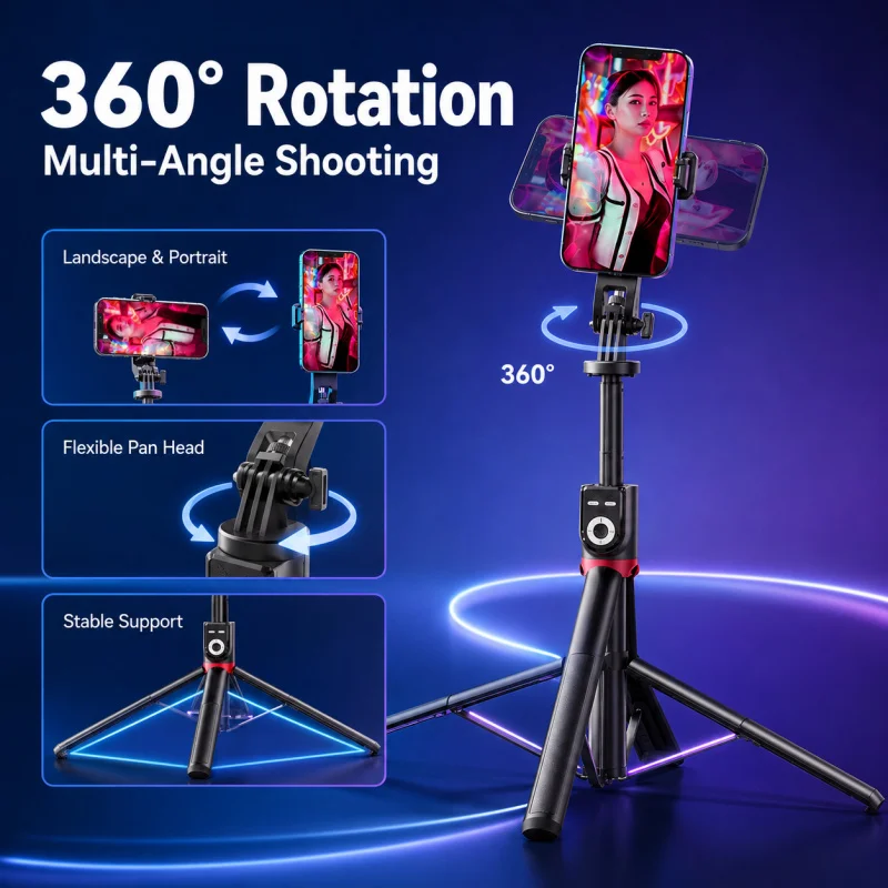 Portable Bluetooth Selfie Stick Tripod with Remote, P225 Universal 4-Leg Floor Stand for Phone Video Recording
Portable Bluetooth Selfie Stick Tripod with Remote, P225 Universal 4-Leg Floor Stand for Phone Video Recording