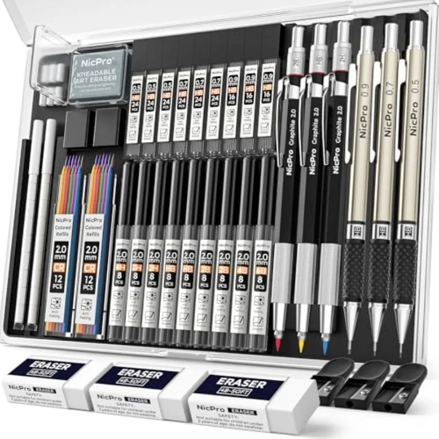 35PCS Art Mechanical Pencil Set, 3 PCS Metal Drafting Pencil mm and mm and mm and 3 PCS 2mm Lead Holder 6B 4B 2B HB 2H 4H Color
35PCS Art Mechanical Pencil Set, 3 PCS Metal Drafting Pencil mm and mm and mm and 3 PCS 2mm Lead Holder 6B 4B 2B HB 2H 4H Color