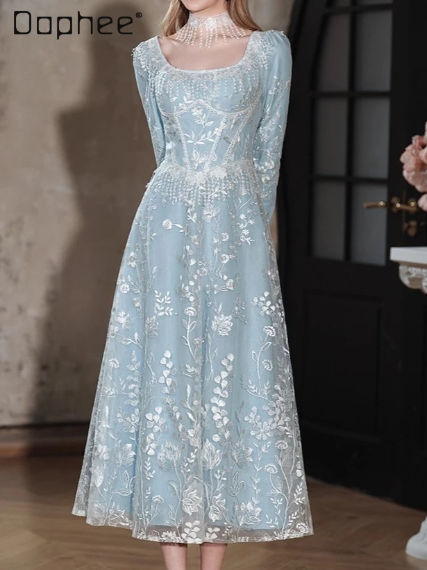 High-end Vintage Blue Lace Dress Light Luxury Wedding Evening Dresses Birthday Dress for Women Sweet Mid-length A-line Dress
High-end Vintage Blue Lace Dress Light Luxury Wedding Evening Dresses Birthday Dress for Women Sweet Mid-length A-line Dress