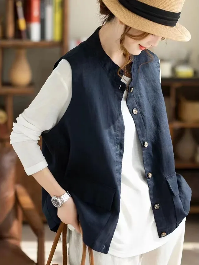 Summer New Cotton Linen Stand Collar Vest Large Size Women Loose Short Style Casual Versatile Retro Workwear Jacket
Summer New Cotton Linen Stand Collar Vest Large Size Women Loose Short Style Casual Versatile Retro Workwear Jacket