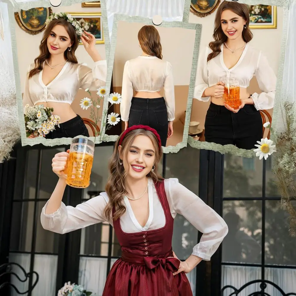 Women Beer Shirt Traditional Oktoberfest Long Sleeve V-Neck Short Tops Buttons Placket Solid Color Elastic Hem Oktoberfest Shirt
Women Beer Shirt Traditional Oktoberfest Long Sleeve V-Neck Short Tops Buttons Placket Solid Color Elastic Hem Oktoberfest Shirt