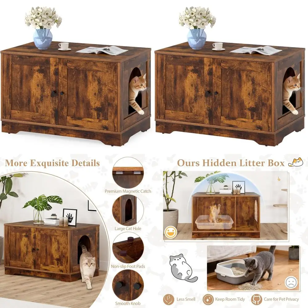 Wooden Cat Litter Enclosure with Winding Entry, Hidden Double Boxes, Rustic Brown
Wooden Cat Litter Enclosure with Winding Entry, Hidden Double Boxes, Rustic Brown