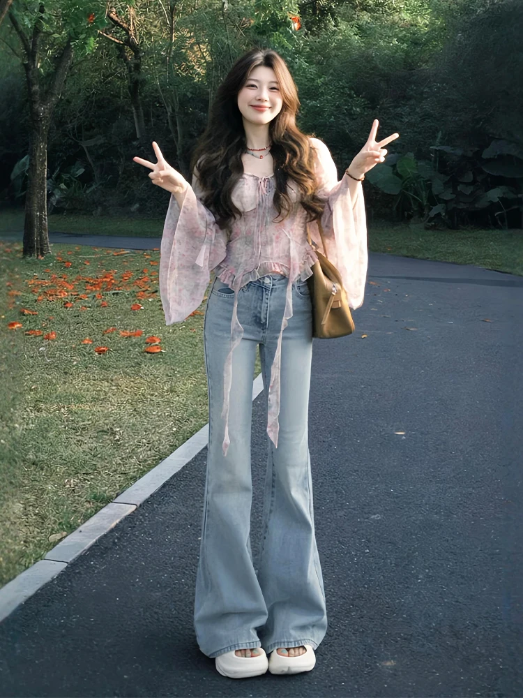 Sweet Pink Chiffon Top And Jeans Set Korean Style Early Spring Fashionable Women's High Waist Loose Fit Long Sleeve round Neck
Sweet Pink Chiffon Top And Jeans Set Korean Style Early Spring Fashionable Women's High Waist Loose Fit Long Sleeve round Neck