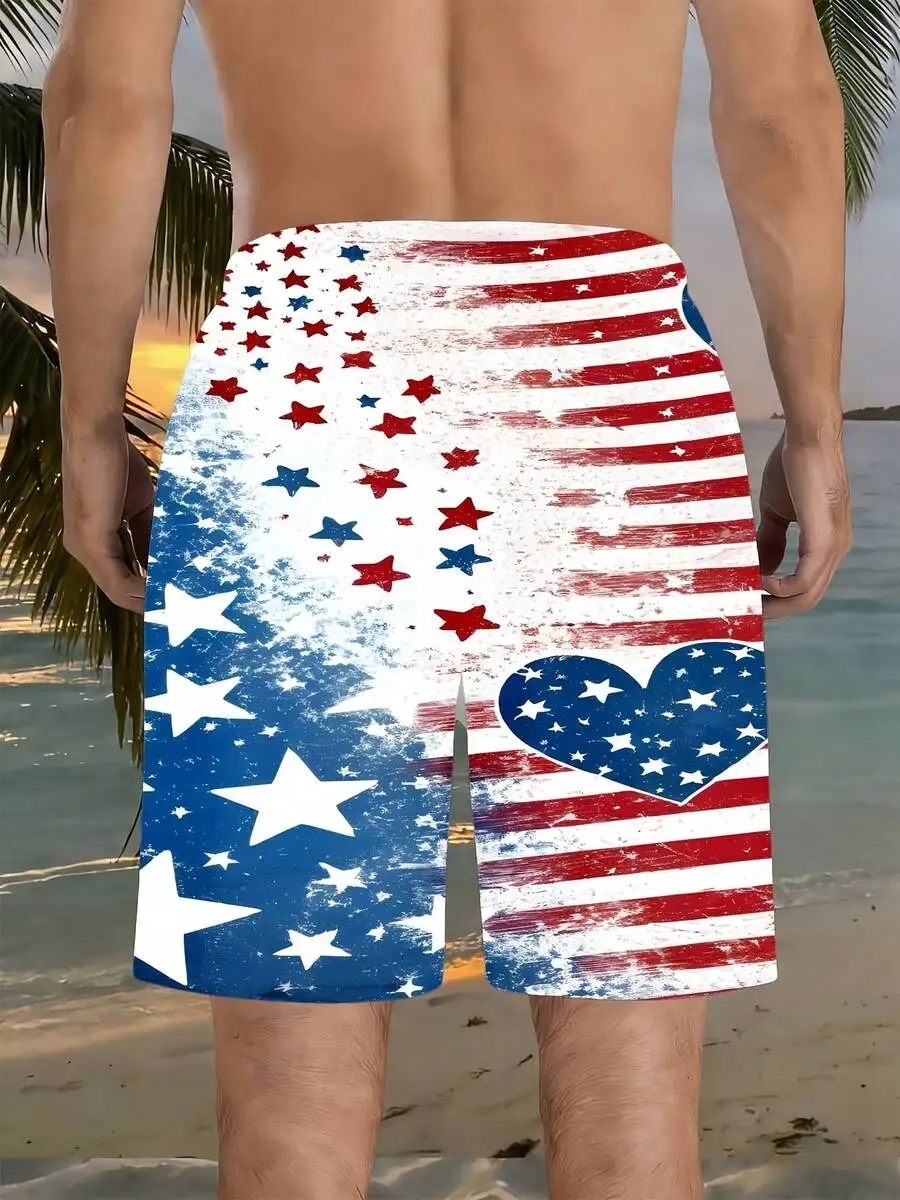American Flag Print Swim Shorts Men Patriotic Beachwear With Heart Design Casual Summer Shorts
American Flag Print Swim Shorts Men Patriotic Beachwear With Heart Design Casual Summer Shorts