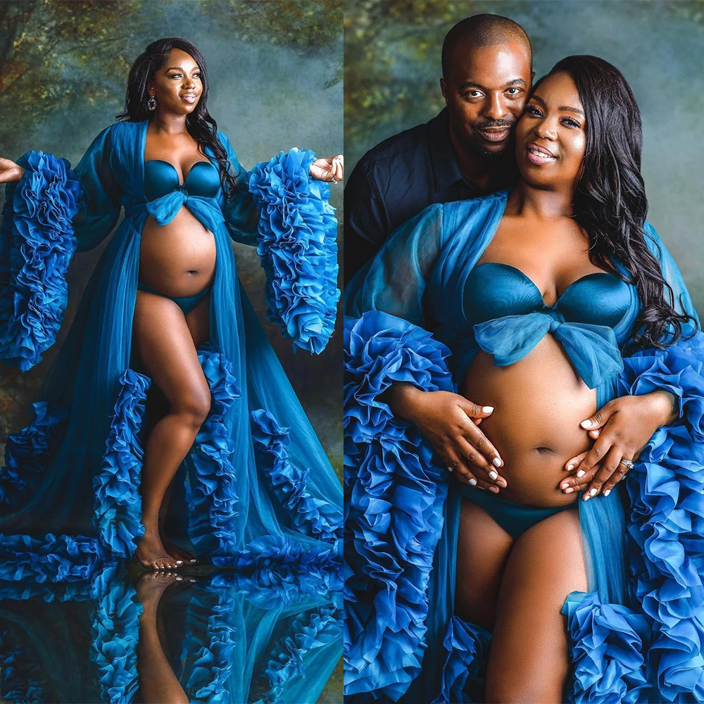 Classic Blue Maternity Prom Dresses Tiered Ruffles Evening Dress Custom Made Photography Puff Sleeves Celebrity Party Gown
Classic Blue Maternity Prom Dresses Tiered Ruffles Evening Dress Custom Made Photography Puff Sleeves Celebrity Party Gown