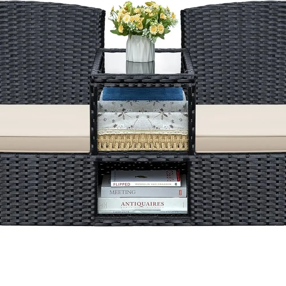 Бежевый плетеный двухместный набор для улицы с подушками и журнальным столиком для патио, сада, заднего двора
Бежевый плетеный двухместный набор для улицы с подушками и журнальным столиком для патио, сада, заднего двора