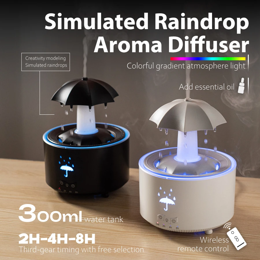 Rotating Raindrop Aroma Humidifier, Essential Oil Diffuser, 7 Color Light, 3 Timers (2H/4H/8H), 300ml, Quiet Cool Mist for Home
Rotating Raindrop Aroma Humidifier, Essential Oil Diffuser, 7 Color Light, 3 Timers (2H/4H/8H), 300ml, Quiet Cool Mist for Home