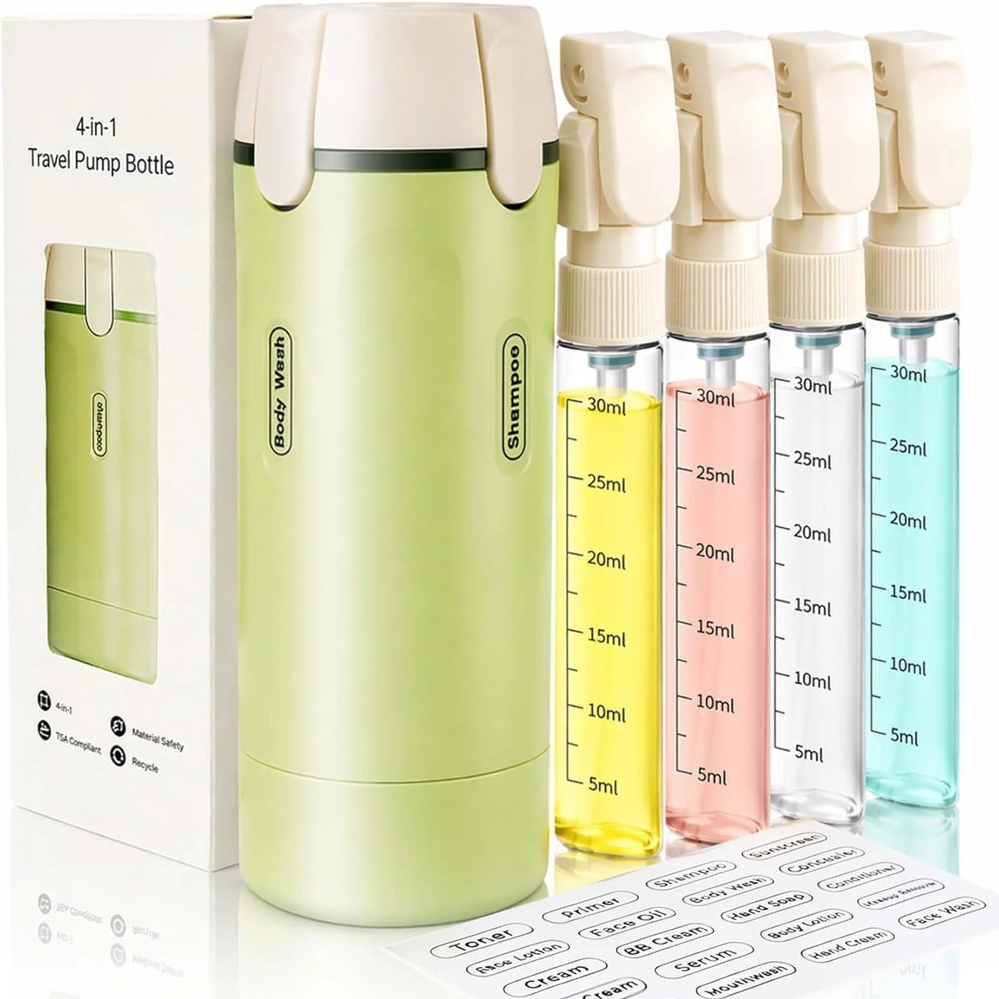 4 in 1 Travel Dispenser Bottle TSA Approved Leak Proof Refillable Toiletry Containers for Shampoo, Conditioner, Lotion Skincare
4 in 1 Travel Dispenser Bottle TSA Approved Leak Proof Refillable Toiletry Containers for Shampoo, Conditioner, Lotion Skincare