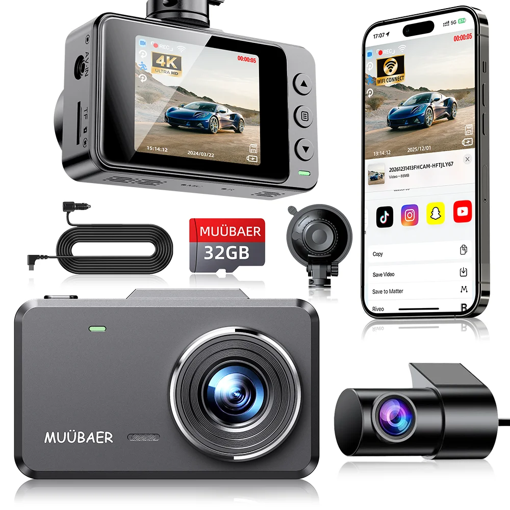 Видеорегистратор MUÜBAER 4K с двумя объективами, 2-дюймовым IPS-экраном, встроенным Wi-Fi, камерой заднего вида, ночным видением, WDR, циклической записью, бесплатной картой памяти 32 ГБ
Видеорегистратор MUÜBAER 4K с двумя объективами, 2-дюймовым IPS-экраном, встроенным Wi-Fi, камерой заднего вида, ночным видением, WDR, циклической записью, бесплатной картой памяти 32 ГБ