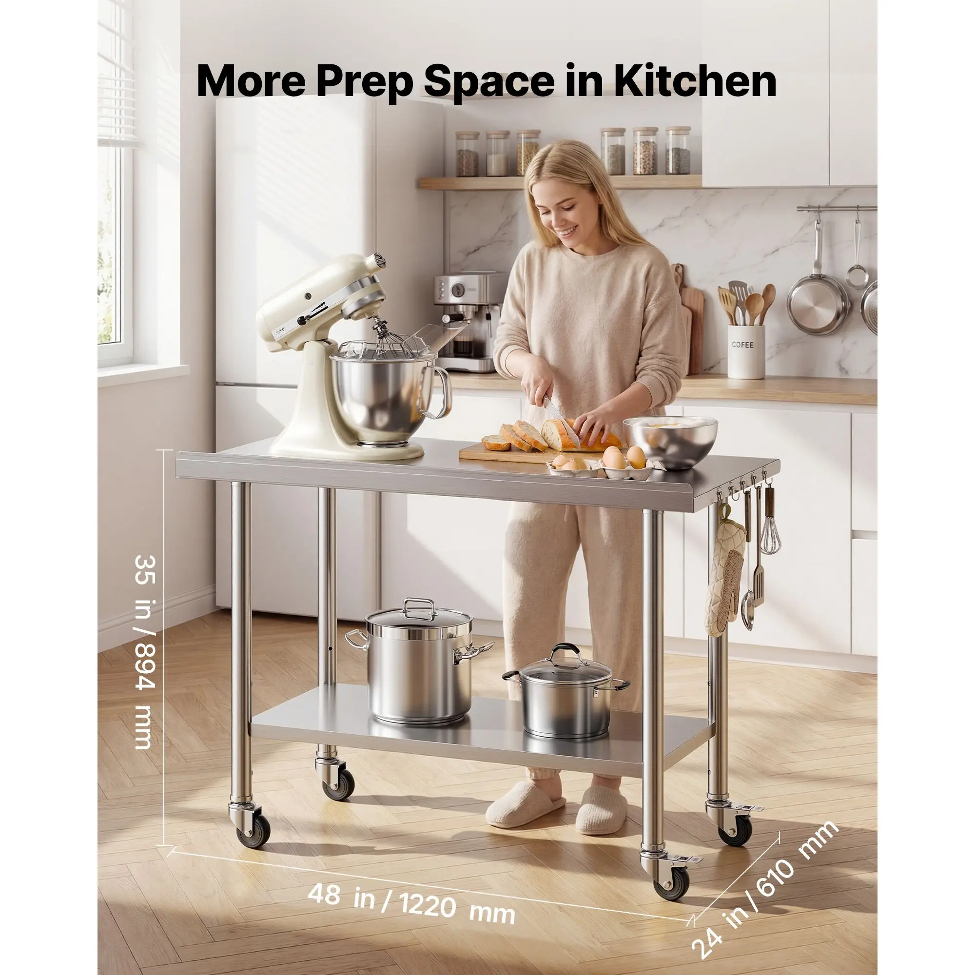 Stainless Steel Work Table, 24x48 inch Food Prep Table with Wheels, Commercial Kitchen Workstation with Adjustable Undershelf, Metal Heavy Duty Utility Worktable, for Restaurant Home Outdoor
Stainless Steel Work Table, 24x48 inch Food Prep Table with Wheels, Commercial Kitchen Workstation with Adjustable Undershelf, Metal Heavy Duty Utility Worktable, for Restaurant Home Outdoor