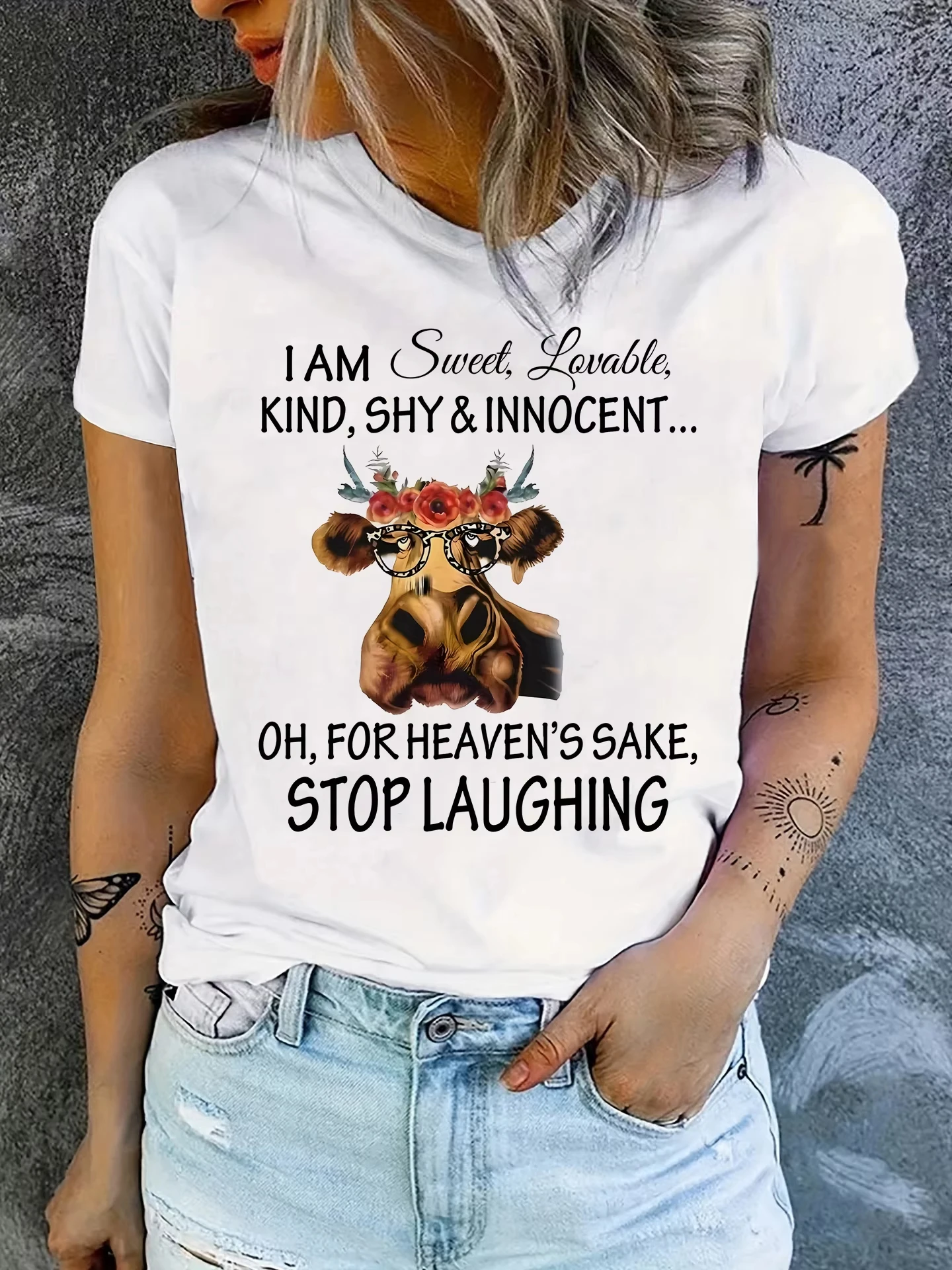 Women's Funny Cow Head Graphic T-Shirt with Sleeve Crew Neck Casual Top White Floral Crown Design Women's Harajuku Sleeve
Women's Funny Cow Head Graphic T-Shirt with Sleeve Crew Neck Casual Top White Floral Crown Design Women's Harajuku Sleeve
