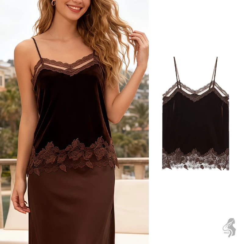 Womens Fashion Lace Velvet Lingerie Top Spaghetti Straps Lace Trim Soft And Elegant Lingerie Style Top Fashion Must Have
Womens Fashion Lace Velvet Lingerie Top Spaghetti Straps Lace Trim Soft And Elegant Lingerie Style Top Fashion Must Have