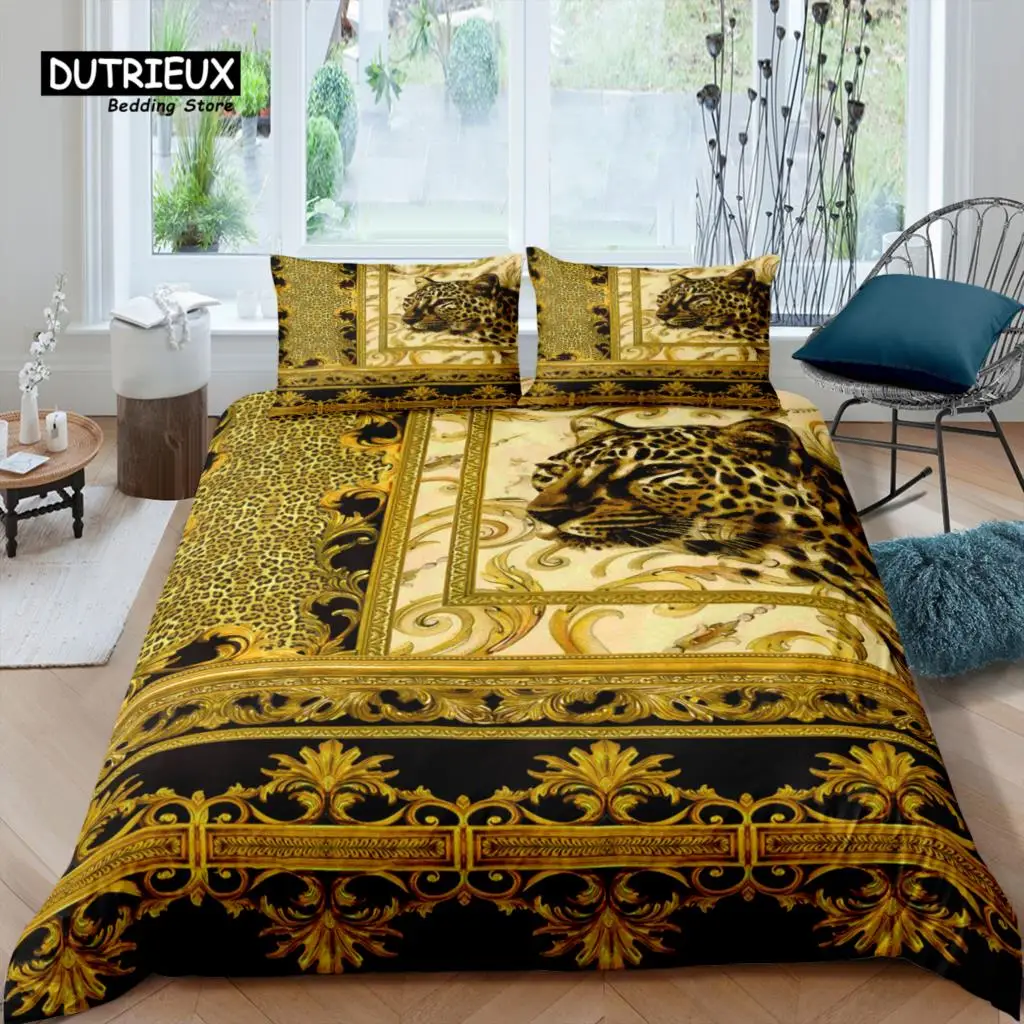 Home Living Luxury 3D Baroque Bedding Set Gold Leopard Duvet Cover Pillowcase Queen and King EU/US/AU/UK Size Comforter Bedding
Home Living Luxury 3D Baroque Bedding Set Gold Leopard Duvet Cover Pillowcase Queen and King EU/US/AU/UK Size Comforter Bedding