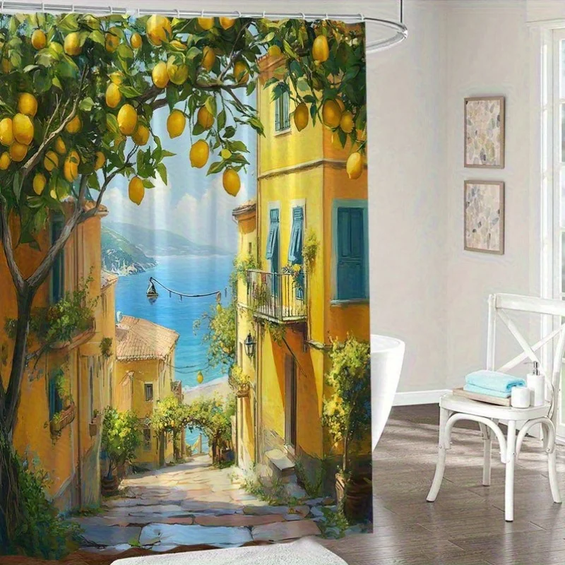 Waterproof Shower Curtain Featuring a Charming Mediterranean Village with Lemon Trees and Coastal Views for a Relaxing Bathroom
Waterproof Shower Curtain Featuring a Charming Mediterranean Village with Lemon Trees and Coastal Views for a Relaxing Bathroom