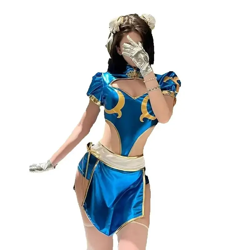 Games Chun Li Cosplay Costumes Blue Split Cheongsam Dresses Women Sexy Bodysuit Headwear Suit Halloween Carnival Party Clothing
Games Chun Li Cosplay Costumes Blue Split Cheongsam Dresses Women Sexy Bodysuit Headwear Suit Halloween Carnival Party Clothing