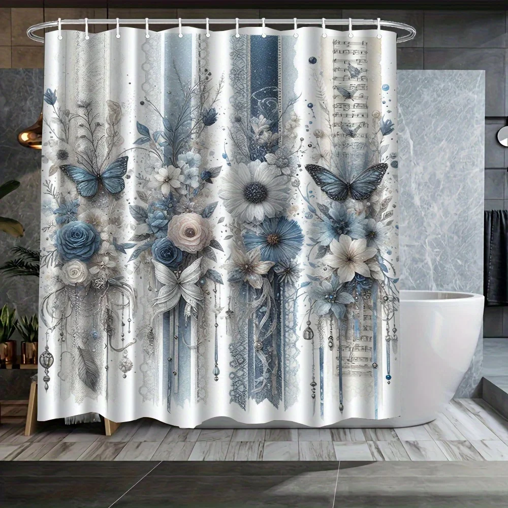 1 шт. Винтажная синяя занавеска для душа с цветочным принтом и бабочкой, полиэфирная ткань, с крючками, подходит для декора ванной комнаты.
1 шт. Винтажная синяя занавеска для душа с цветочным принтом и бабочкой, полиэфирная ткань, с крючками, подходит для декора ванной комнаты.