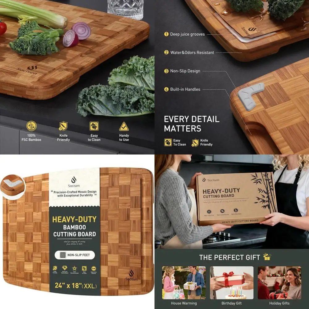 Large Bamboo Chopping Board with Anti-Slip Base, Over Sink Design, Thick Juice Groove, XL Size, Premium Hardwood Kitchen Counter
Large Bamboo Chopping Board with Anti-Slip Base, Over Sink Design, Thick Juice Groove, XL Size, Premium Hardwood Kitchen Counter