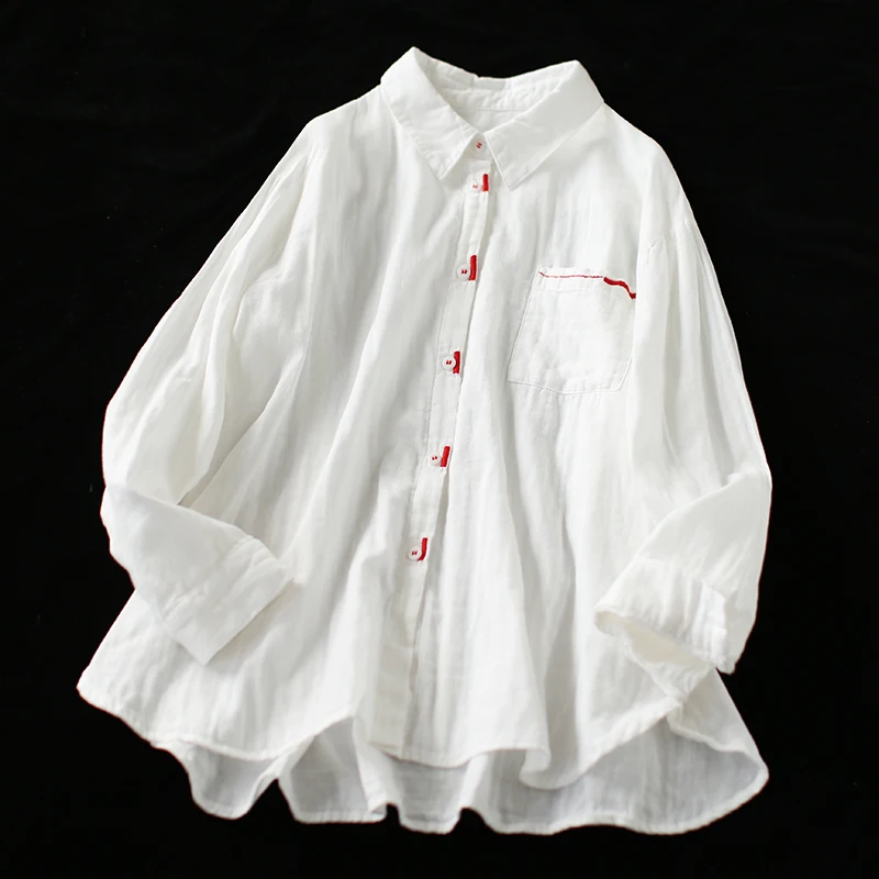 Vintage Cotton 100% White Women Shirts Loose Summer 2022 Turn-Down Collar Pocket Long-Sleeved Casual Female Outwear Tops
Vintage Cotton 100% White Women Shirts Loose Summer 2022 Turn-Down Collar Pocket Long-Sleeved Casual Female Outwear Tops