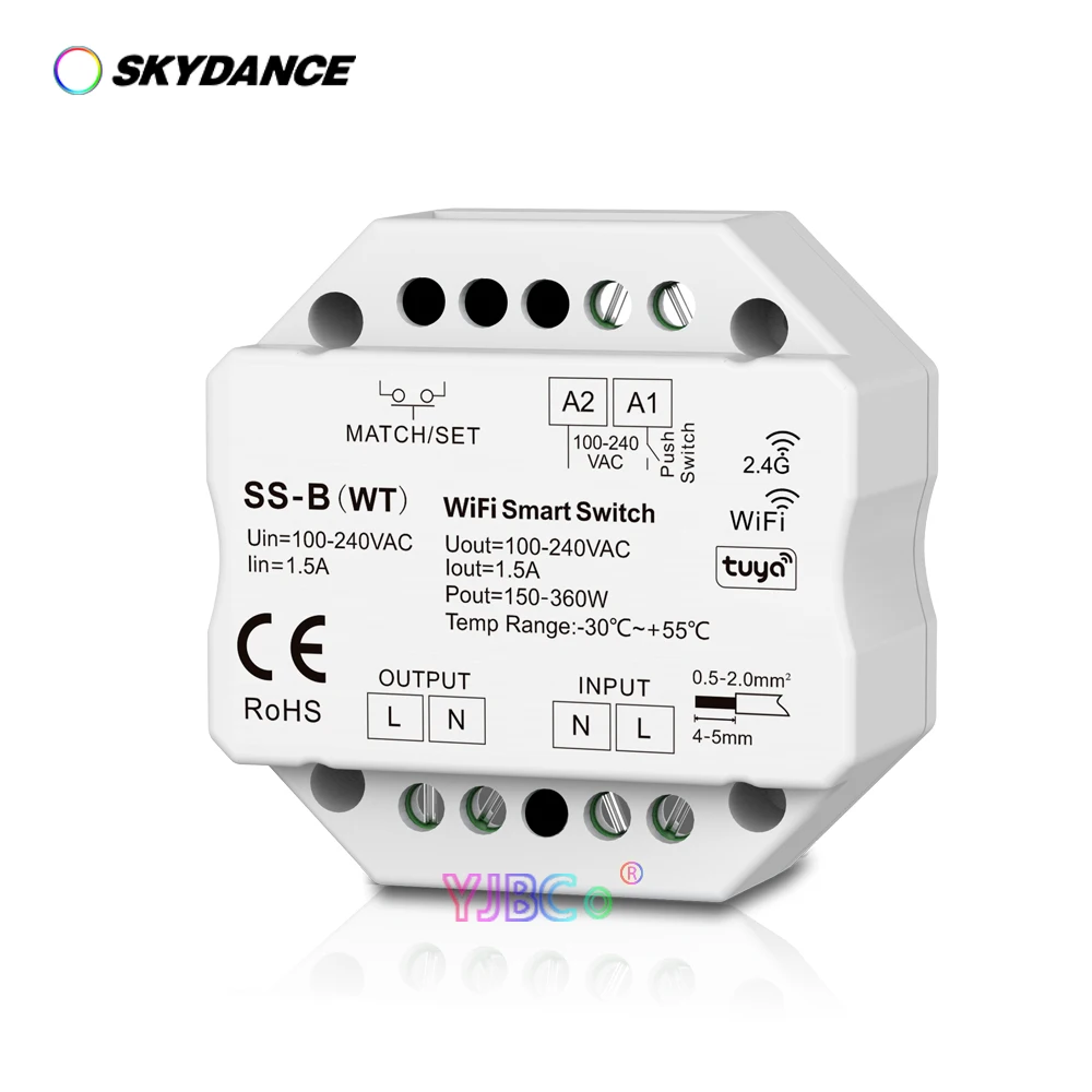 Skydance SS-B(WT) WiFi Smart AC Switch dimmer 110V-220V Tuya App/2.4G RF dimming remote control for single color LED lamps
Skydance SS-B(WT) WiFi Smart AC Switch dimmer 110V-220V Tuya App/2.4G RF dimming remote control for single color LED lamps