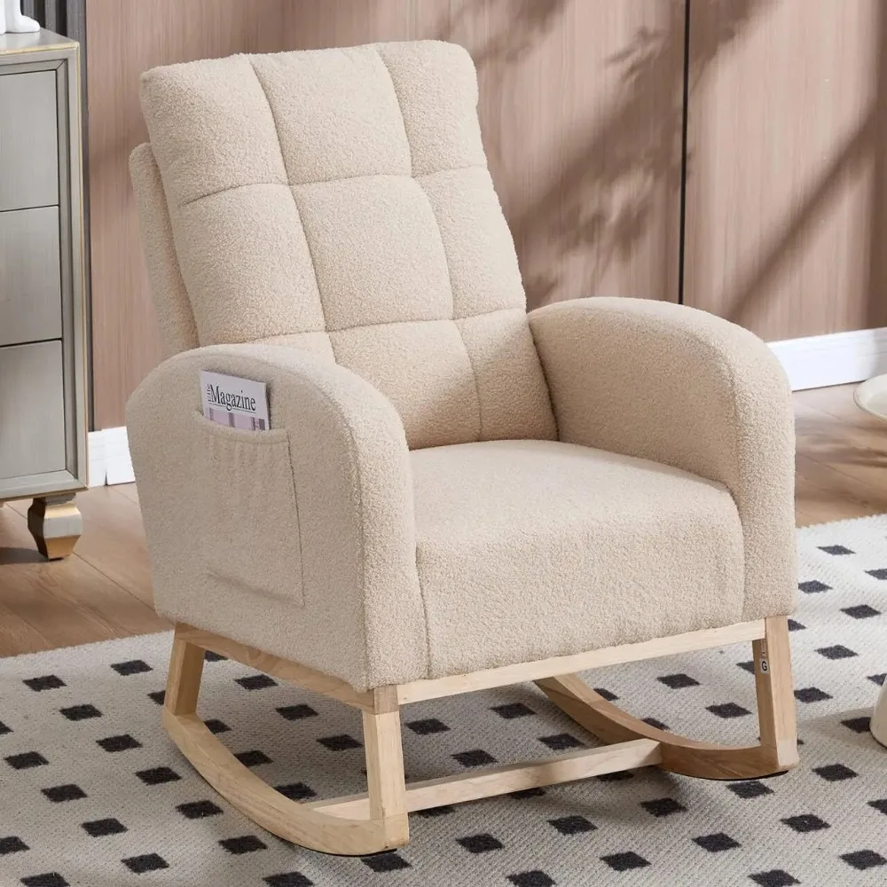 Rocking Chair, Teddy Upholstered Glider Chair with Side Pocket, Glider Rocker Chair with Tufted Back, Comfy Acc
Rocking Chair, Teddy Upholstered Glider Chair with Side Pocket, Glider Rocker Chair with Tufted Back, Comfy Acc