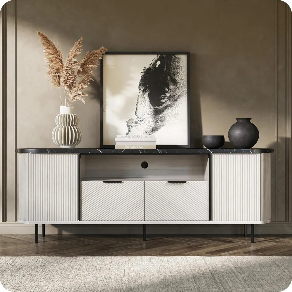 68 inch Fluted TV Stand Modern Chic Faux Marble Top, Curved Profile Entertainment Center with Storage for TVs Up to 80 inch
68 inch Fluted TV Stand Modern Chic Faux Marble Top, Curved Profile Entertainment Center with Storage for TVs Up to 80 inch