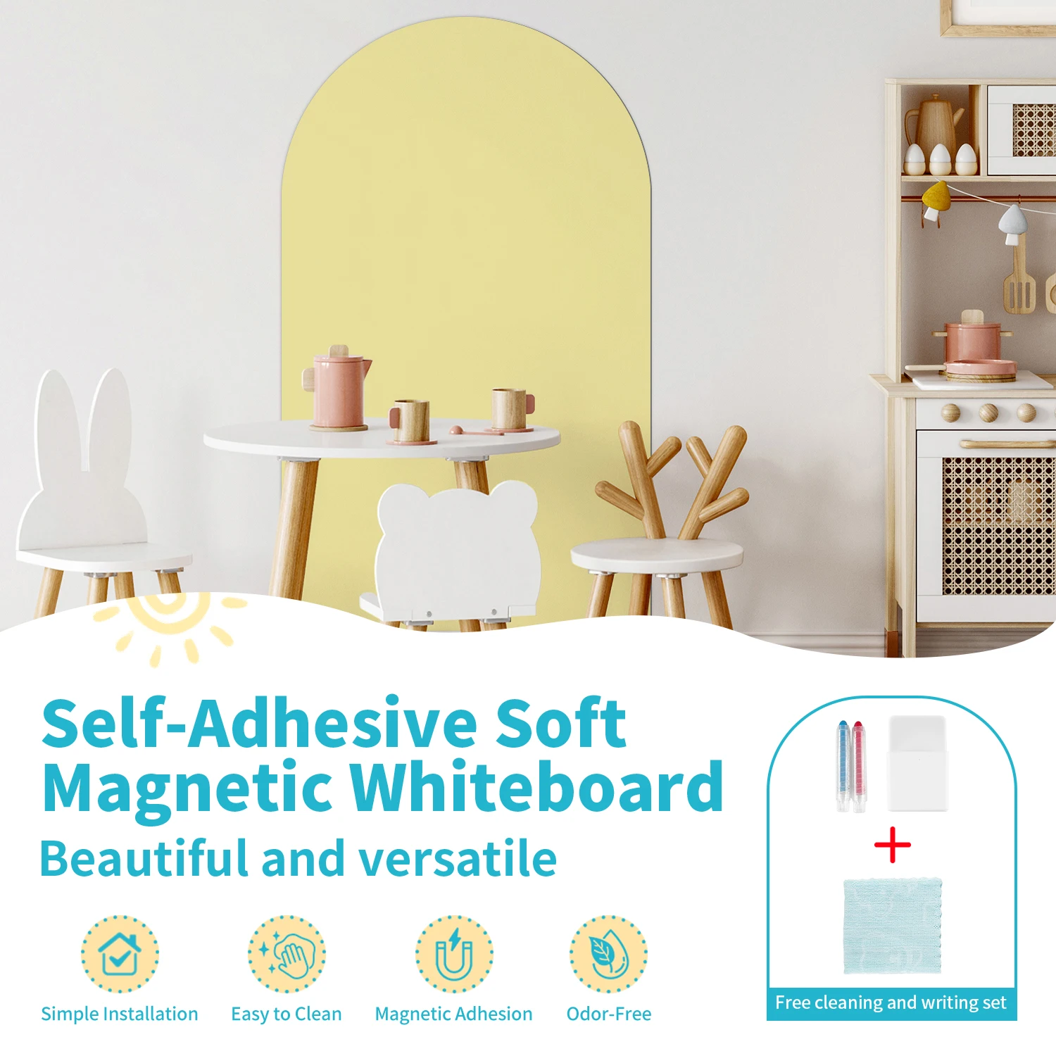 Self-Adhesive Soft Magnetic Whiteboard, Arch-Shaped Odor-Free Easy-Clean, Kids Room Home Decoration & Study Writing Board
Self-Adhesive Soft Magnetic Whiteboard, Arch-Shaped Odor-Free Easy-Clean, Kids Room Home Decoration & Study Writing Board