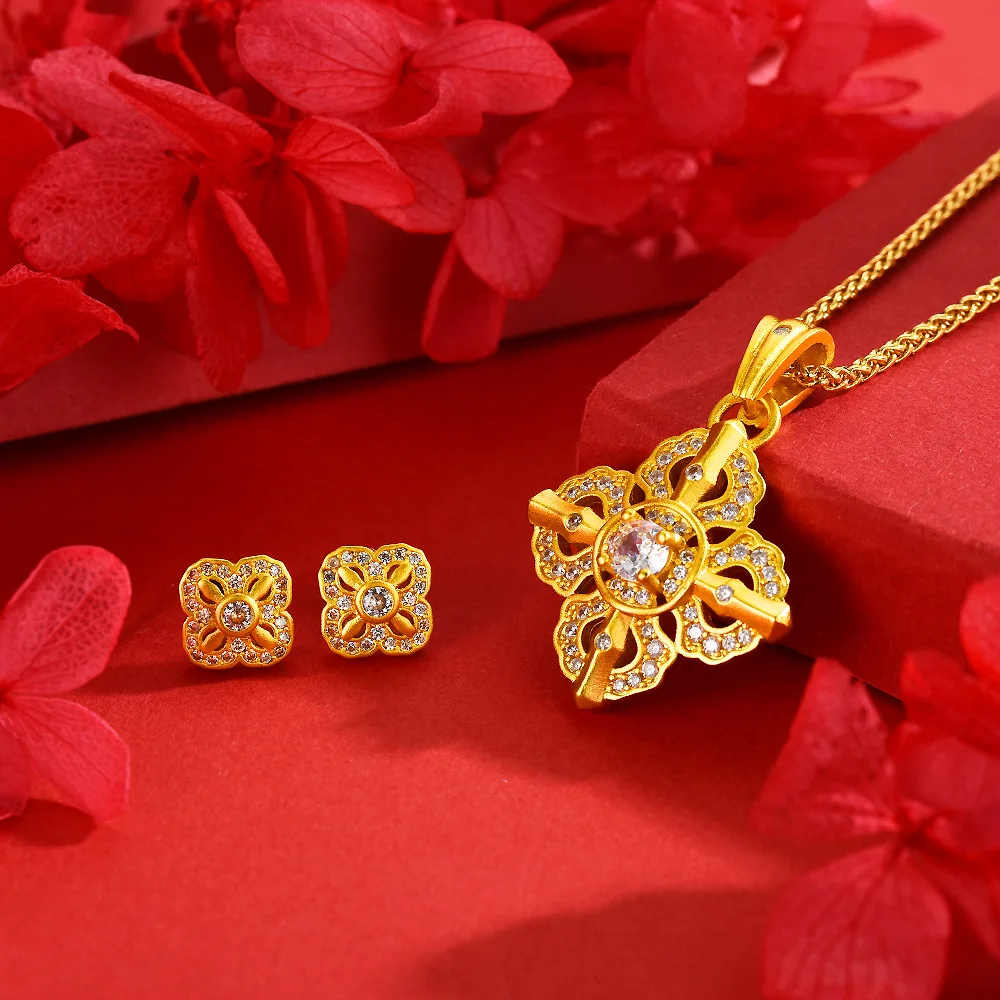 Real 18kt Gold Color Cross shaped diamond pestle Pendant Necklace for Women Solid Color Chain earring Wedding Jewelry Gifts
Real 18kt Gold Color Cross shaped diamond pestle Pendant Necklace for Women Solid Color Chain earring Wedding Jewelry Gifts