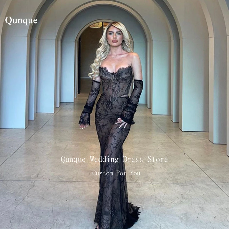 Qunque Sexy Open Back Evening Dresses Long Sleeves Mermaid Customized Lace Dress Party Night Sweetheart Birthday Outfits Women
Qunque Sexy Open Back Evening Dresses Long Sleeves Mermaid Customized Lace Dress Party Night Sweetheart Birthday Outfits Women