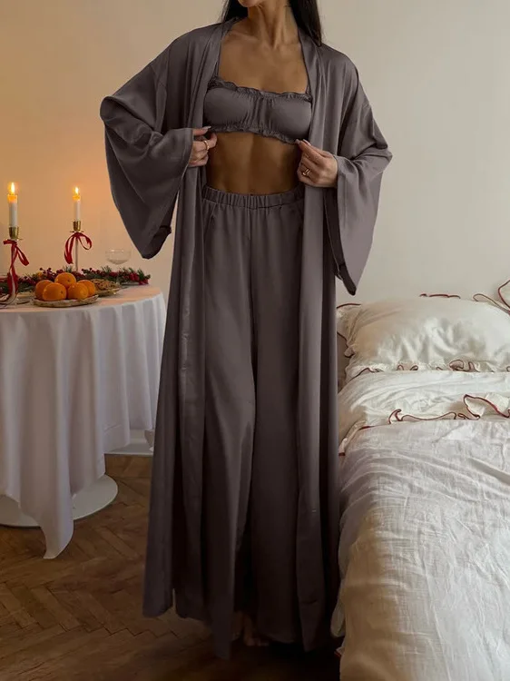 Sexy Tee-Piece Set Women's Long Sve Open Cardigan Robe Vest Split Pants Casual Autumn Faion Ensemble for Adults
Sexy Tee-Piece Set Women's Long Sve Open Cardigan Robe Vest Split Pants Casual Autumn Faion Ensemble for Adults