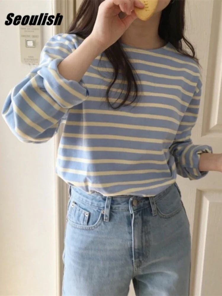 Seoulish Autumn Cotton Classic Striped Women's T-Shirts 2023 New Long Sleeve O-Neck Casual Loose Shirts Female Knitting Tops
Seoulish Autumn Cotton Classic Striped Women's T-Shirts 2023 New Long Sleeve O-Neck Casual Loose Shirts Female Knitting Tops