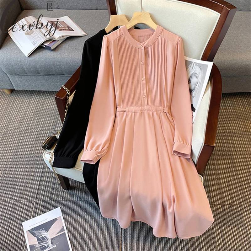 Solid Color Women Elegant Dress Korean Round Neck Long Sleeve Party Dress Spring Autumn Single Breasted High Waist Vestidos
Solid Color Women Elegant Dress Korean Round Neck Long Sleeve Party Dress Spring Autumn Single Breasted High Waist Vestidos