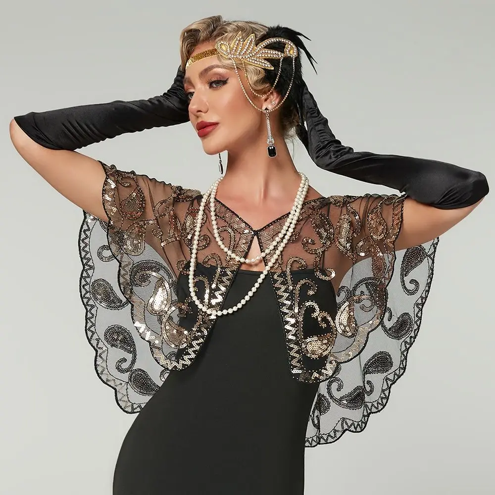 Retro Sequins Poncho Coat Vintage Style Blingbling Sequins Sequins Tassel Shawls 1920s Theme Hollow Out Flapper Shawl
Retro Sequins Poncho Coat Vintage Style Blingbling Sequins Sequins Tassel Shawls 1920s Theme Hollow Out Flapper Shawl