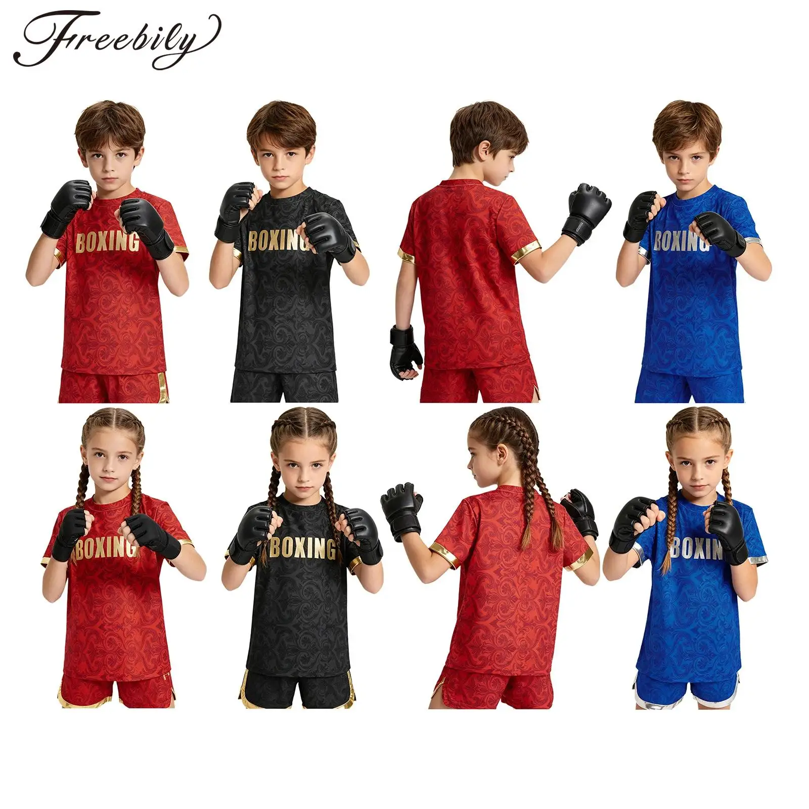 Kids Boys Girls Boxing Tops Quick-drying Short Sleeve Metallic Cuffs Sports Training Shirts Letter Floral Print T-shirt
Kids Boys Girls Boxing Tops Quick-drying Short Sleeve Metallic Cuffs Sports Training Shirts Letter Floral Print T-shirt