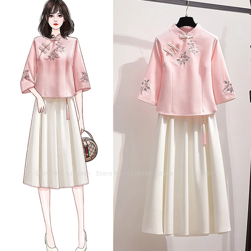 Women Elegant Chinese Style Qipao Wedding Dress Cheongsam Tops Shirts Long Skirts Girl Party Dresses Vintage Vestidos 2pcs Set
Women Elegant Chinese Style Qipao Wedding Dress Cheongsam Tops Shirts Long Skirts Girl Party Dresses Vintage Vestidos 2pcs Set
