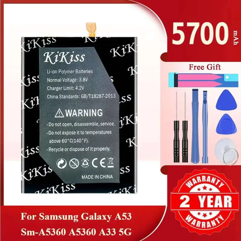 5700mAh KiKiss Powerful Battery EB-BA336ABY EB-BA336ABS for Samsung Galaxy A53 SM-A5360 A5360 A33 5G
5700mAh KiKiss Powerful Battery EB-BA336ABY EB-BA336ABS for Samsung Galaxy A53 SM-A5360 A5360 A33 5G
