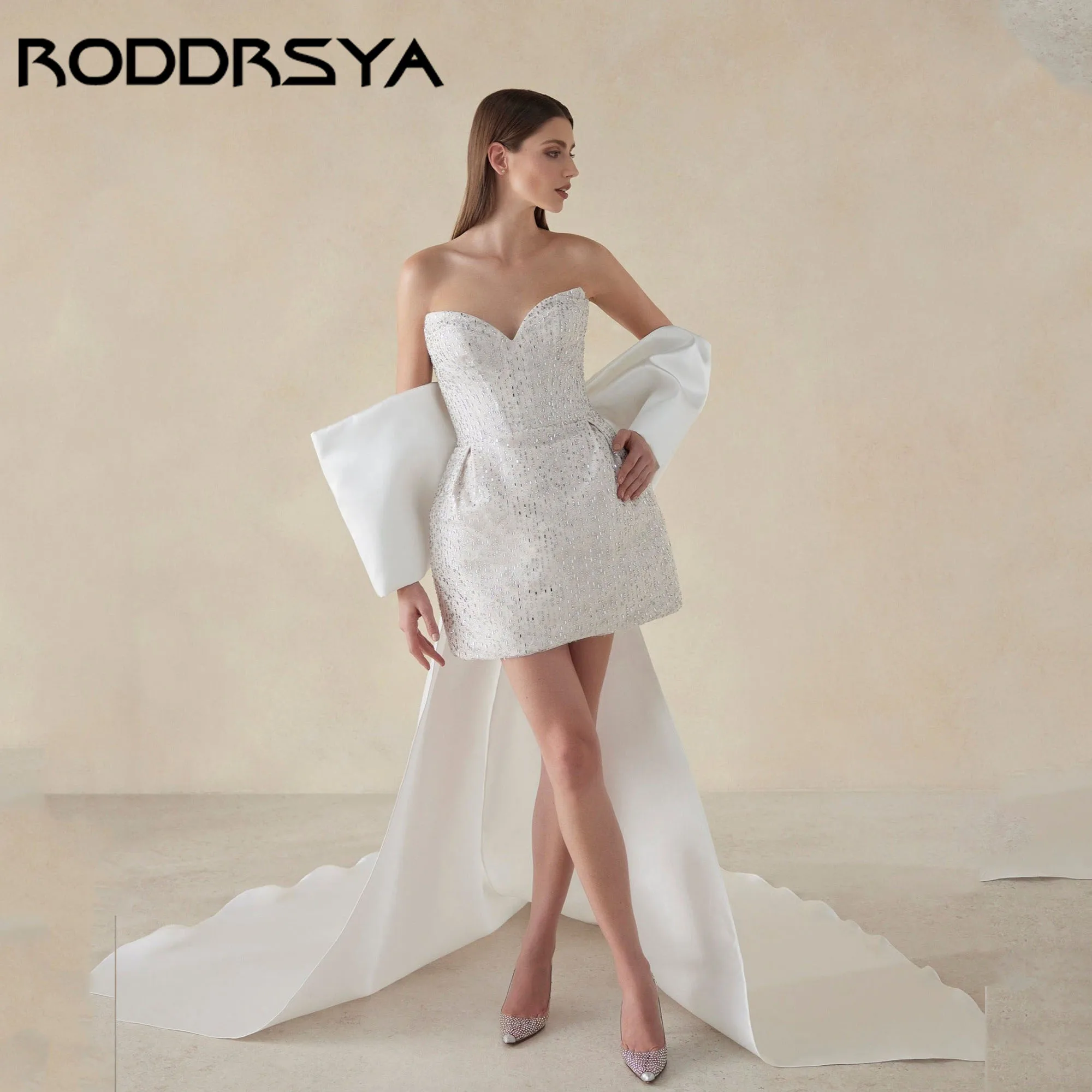 RODDRSYA Mini Sparkly Wedding Dress With Big Bow Sweetheart Beaded Satin Bridal Party Gown Open Back vestido de novia Customized
RODDRSYA Mini Sparkly Wedding Dress With Big Bow Sweetheart Beaded Satin Bridal Party Gown Open Back vestido de novia Customized