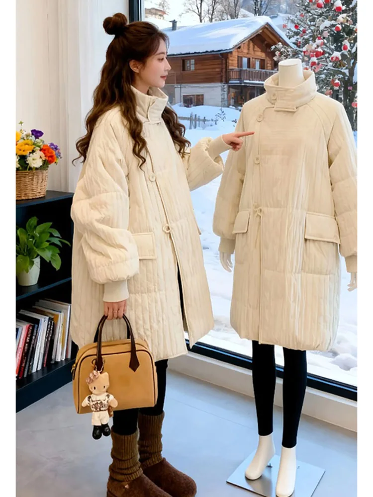 Korean Style Women's Mid-Length Loose Thickened Cotton Jacket Diamond Pattern Warm Beige Color Commute Fashion Polyester Fiber
Korean Style Women's Mid-Length Loose Thickened Cotton Jacket Diamond Pattern Warm Beige Color Commute Fashion Polyester Fiber