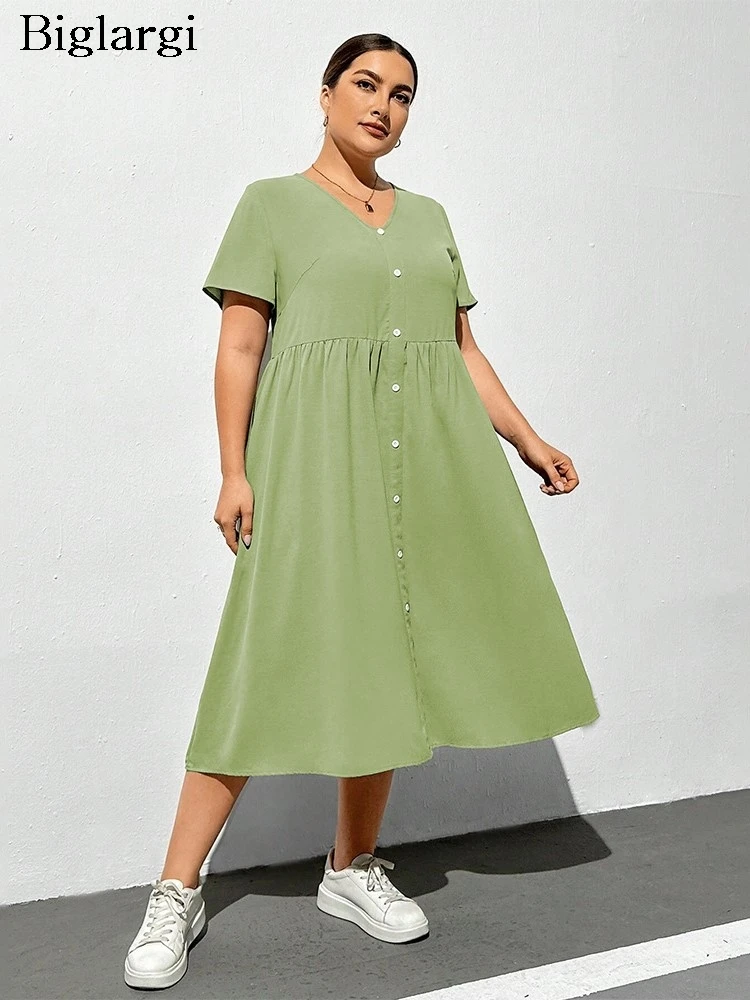 Plus Size Summer V-Neck Midi Dress Women A-Line Ruffle Pleated Fashion Loose Casual Ladies Dresses Short Sleeve Woman Dress
Plus Size Summer V-Neck Midi Dress Women A-Line Ruffle Pleated Fashion Loose Casual Ladies Dresses Short Sleeve Woman Dress